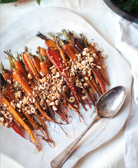 Maple & Ginger Roasted Carrots with Hazelnuts